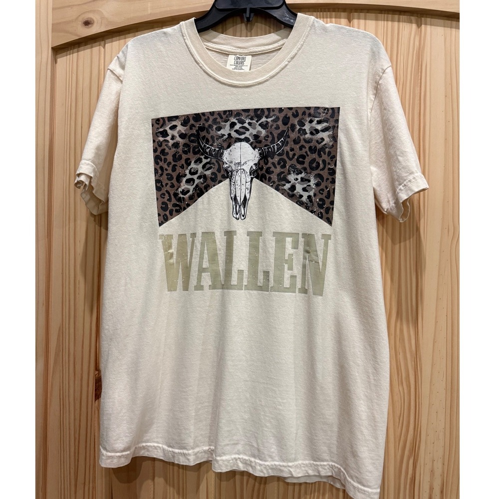 Comfort Colors Morgan Wallen Steer Skull Leopard Graphic Tee Cream Medium